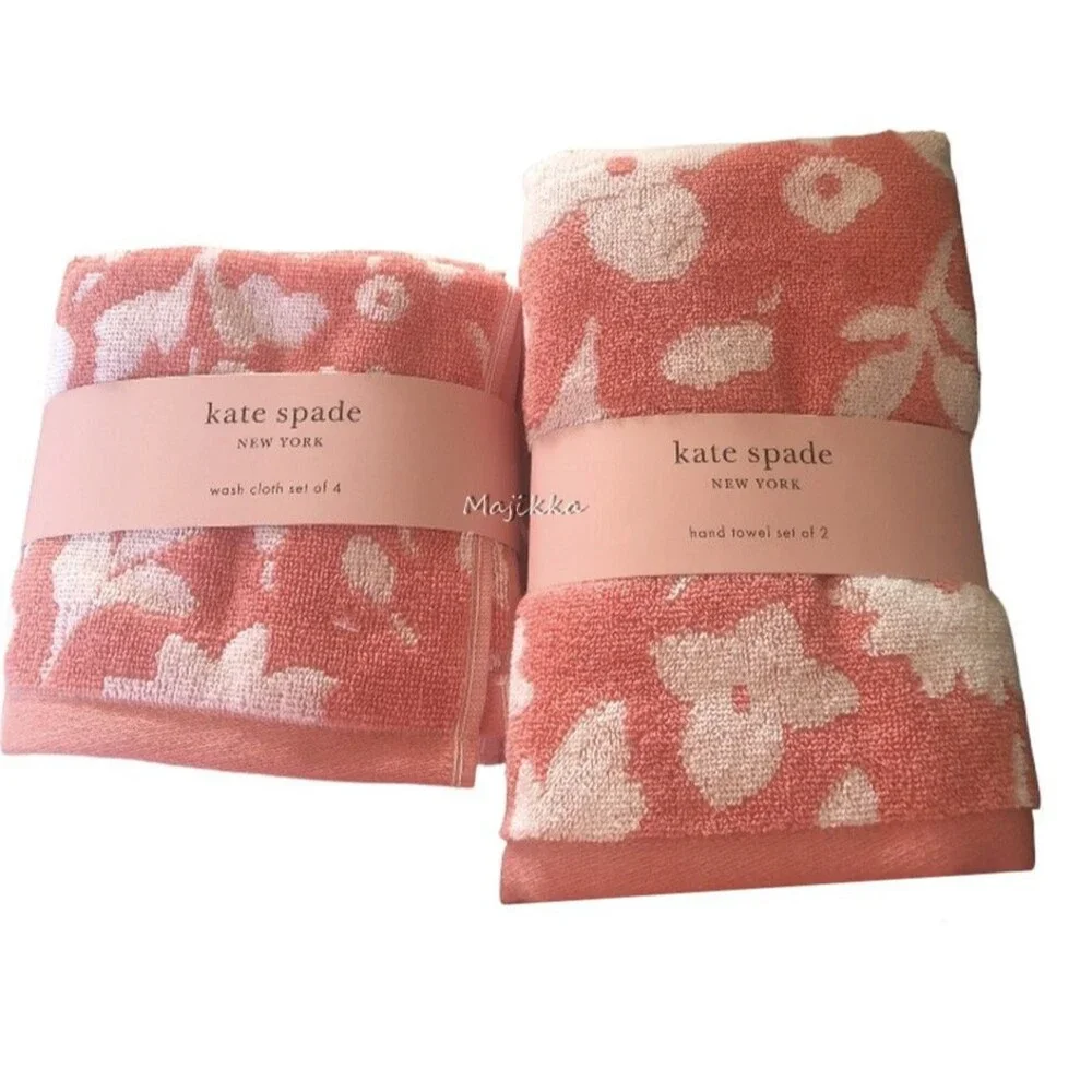 Kate Spade Pink Set 2 Hand Towels 4 Washcloths Facecloths Flowers Bathroom Dorm